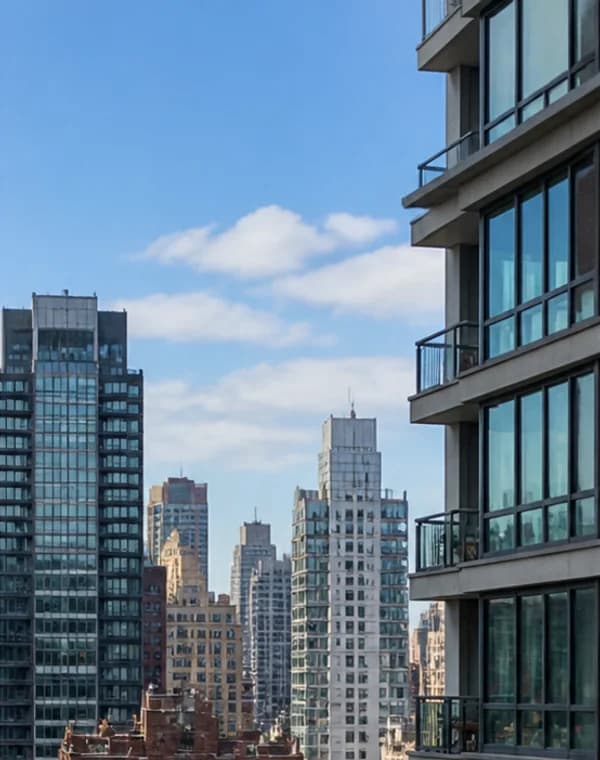 Apartment towers in a dense high-rise neighborhood